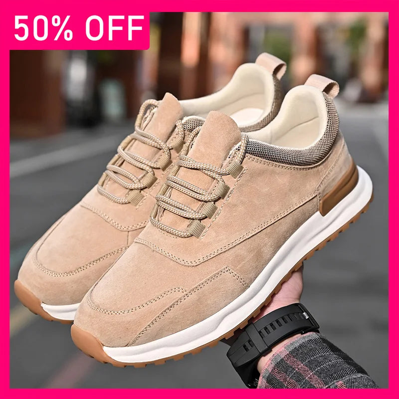 Men Sports Shoes Fashion Wear-resistant Leather Versatile Street Fitness Sports Shoes New Flat Bottomed Anti Slip Running Shoes