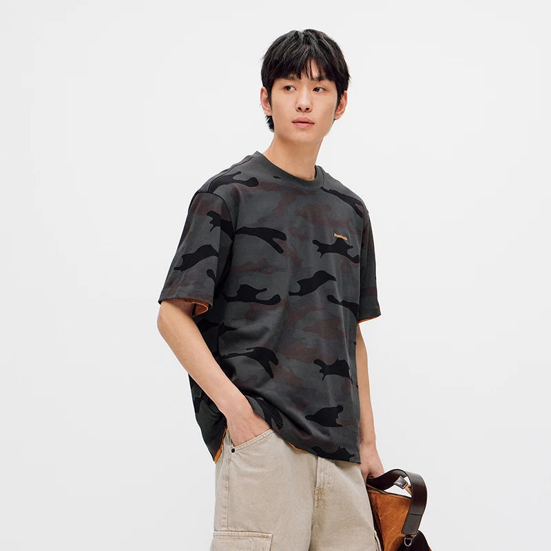 Semir Men Tshirt Camouflage All Over Print Cotton Color Block Embroidered Trendy Top 2026 Summer Street Casual Style