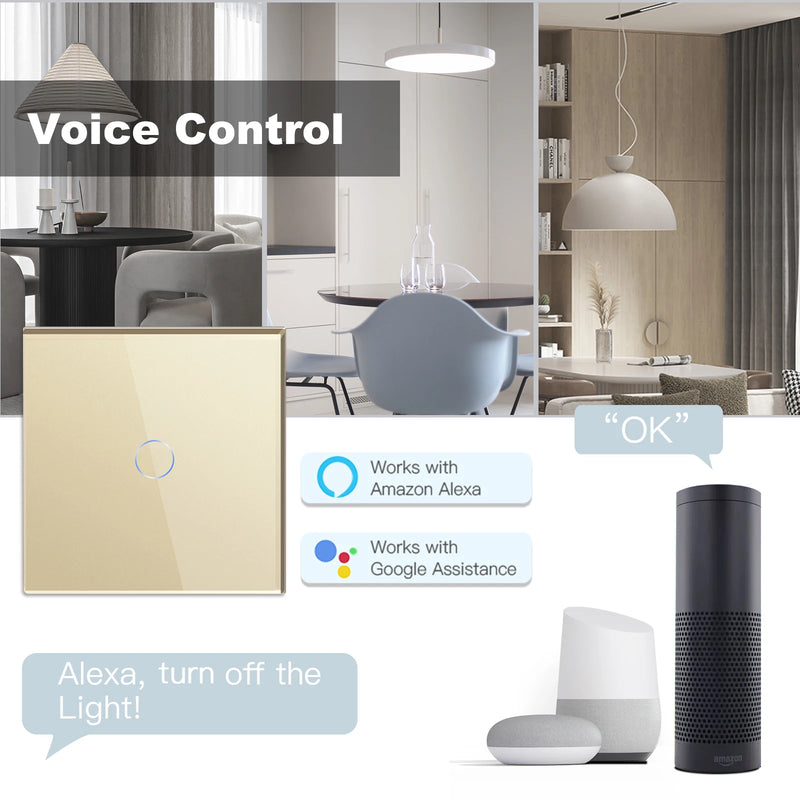 BSEED EU Standard Smart WiFi Light Switch 1/2/3 Gang 1/2/3 Way Touch Wall Switch & Socket Outlet Works with Google Home Alexa
