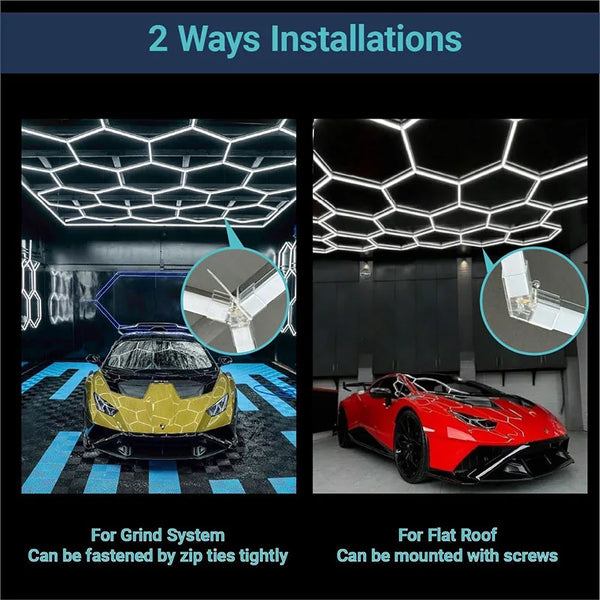 ចង្កៀងពិដាន Honeycomb LED ដែលអាចបន្ថយពន្លឺបាន 3000K-6500K ភ្លើងបំភ្លឺ 3 ពណ៌ ភ្លើងយានដ្ឋានរាងឆកោនធំ ភ្លើងថែទាំរថយន្តផ្ទះ ភ្លើងលាងបន្ទប់