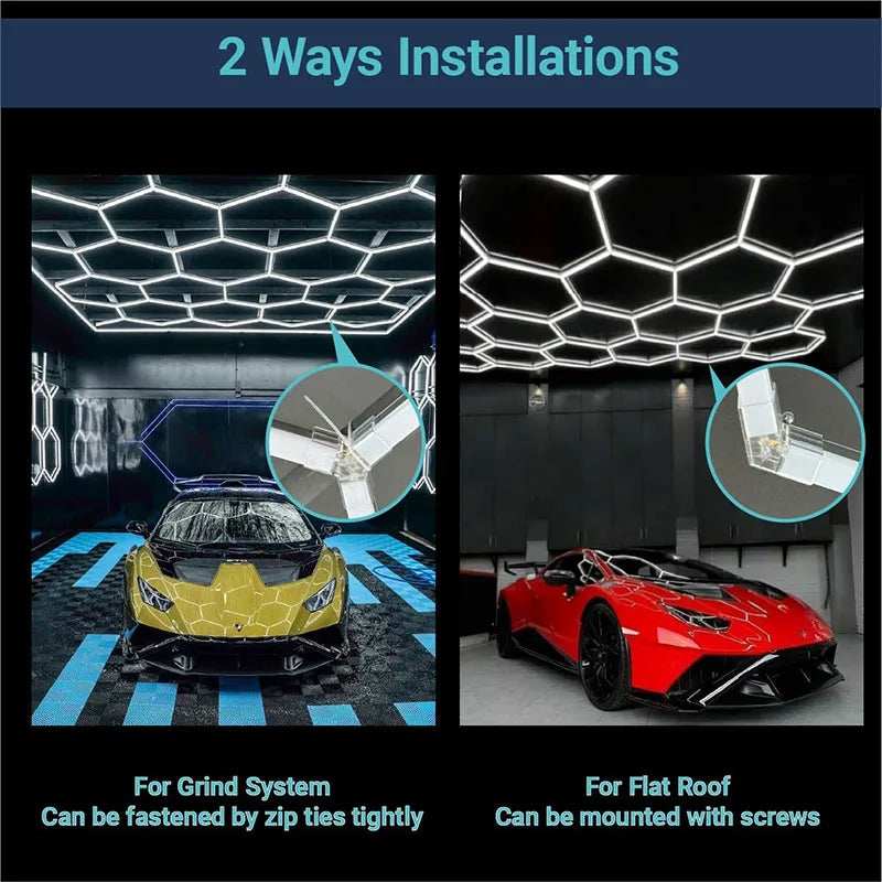 ចង្កៀងពិដាន Honeycomb LED ដែលអាចបន្ថយពន្លឺបាន 3000K-6500K ភ្លើងបំភ្លឺ 3 ពណ៌ ភ្លើងយានដ្ឋានរាងឆកោនធំ ភ្លើងថែទាំរថយន្តផ្ទះ ភ្លើងលាងបន្ទប់