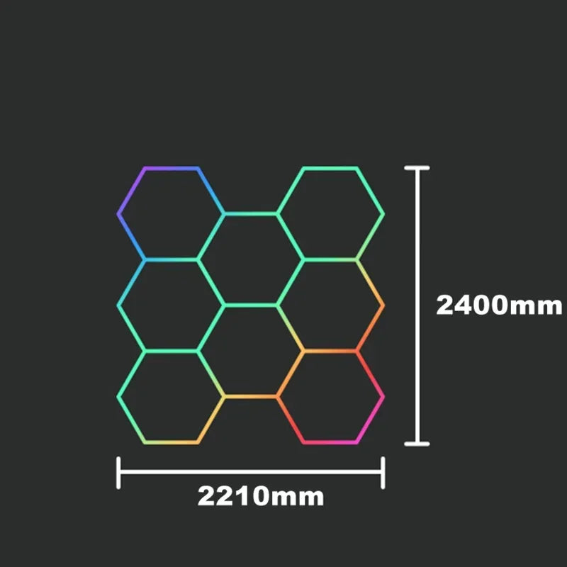 ភ្លើងពិដាន LED RGB Hexagon Garage Light Honeycomb 110-265V សម្រាប់លាងរថយន្តជួសជុលចង្កៀងតុបតែងភ្លើងពិដាន APP Control