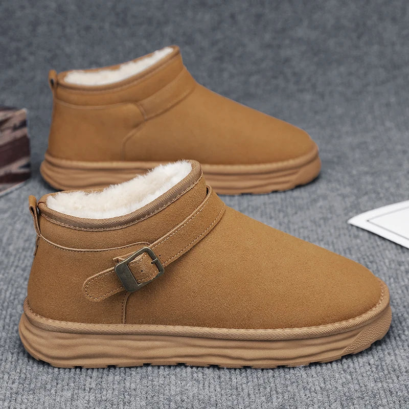 Winter Mens Ankle Suede Leather Snow Boots Men Plush Fur Snowshoes Warm Cotton Shoes Anti-Skid Snowboots Dropshipping