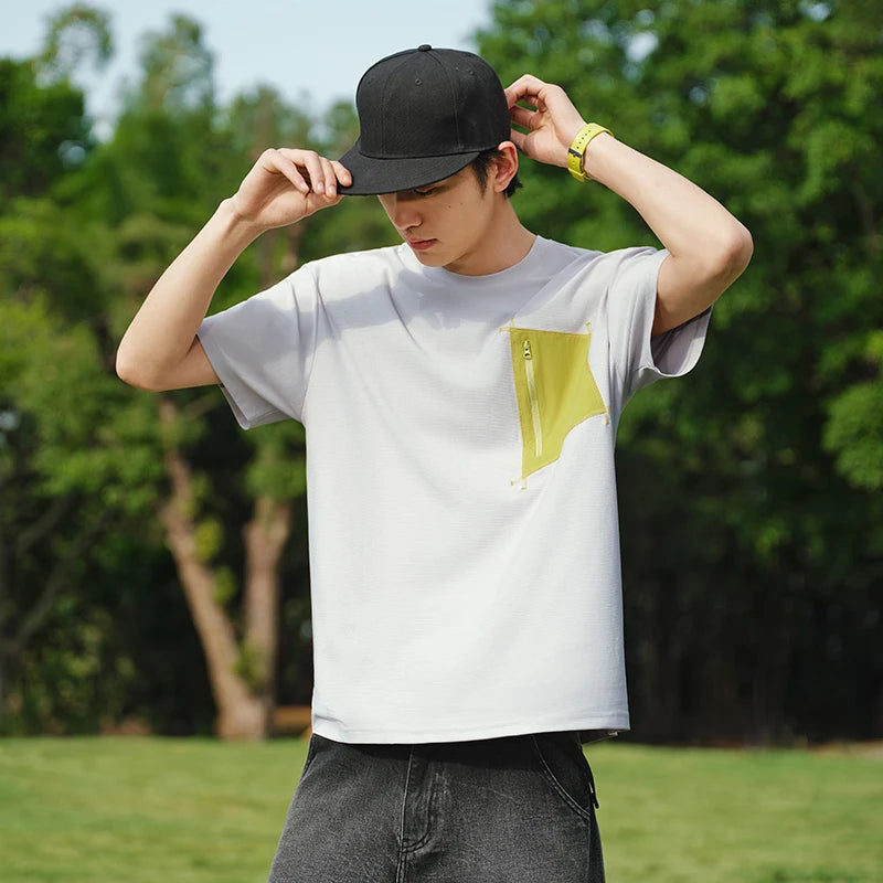 Semir Men Tshirt Color Block Pocket Knit Slightly Loose Quick Dry Crew Neck Top 2026 Summer Casual Fashion Wear