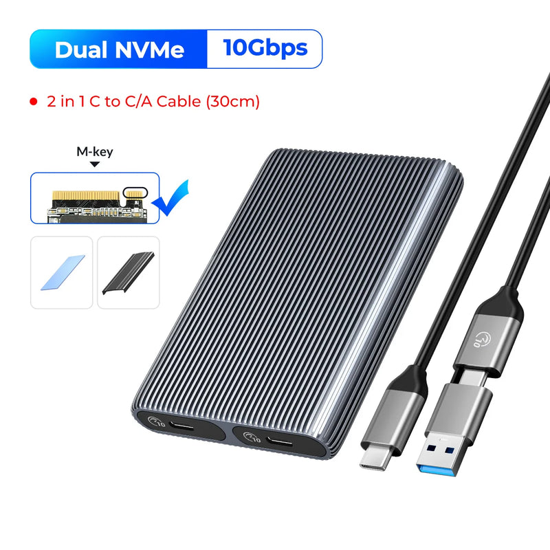 ORICO Tool Free Aluminum M2 NVMe SSD Enclosure 10Gbps PCIe Type C M.2 SSD Case NVMe M Key Solid State Drive Case Support UASP
