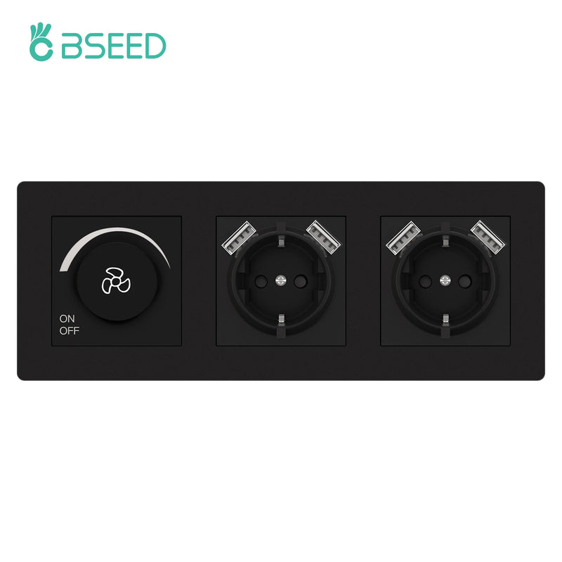 BSEED Fan Switch Knob Button Switch Adjust Speed With Wall Power Socket Switch ON OFF Plastci Frame Black 220V