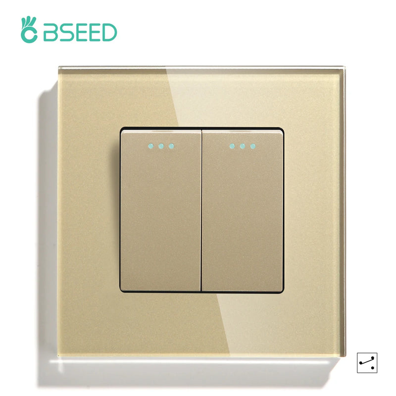 BSEED  Mechanical Light Switch Wall Power Switch On Off Switch Button Lamp Switch 1/2/3Gang 2Way With Glass Frame Home Switch