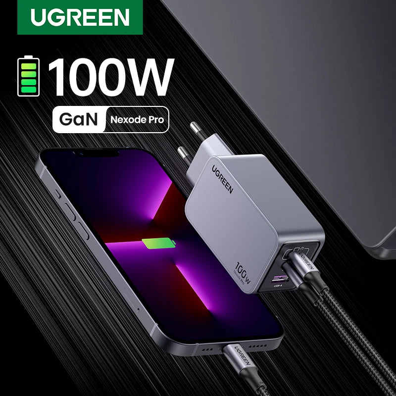 【Korean Plug】UGREEN 100W GaN Charger PD Fast USB C Charger QC4.0 3.0 Quick Charge For Macbook Laptop Tablet iPhone 18 17 Pro