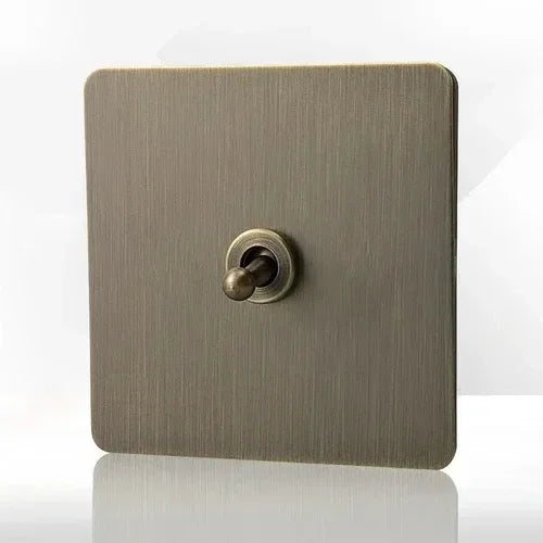 Retro EU FR Metal Panel Wall Toggle Light Switch Socket plug,Bronzed Antique Stainless Steel German 16A Socket with USB Charging
