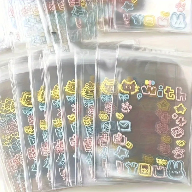 20/50/100pcs Graffiti Self-adhesive Bag Small Card Self-sealing Bag Packaged Card Gift Bag High Value Opp Bag Transparent Bag.