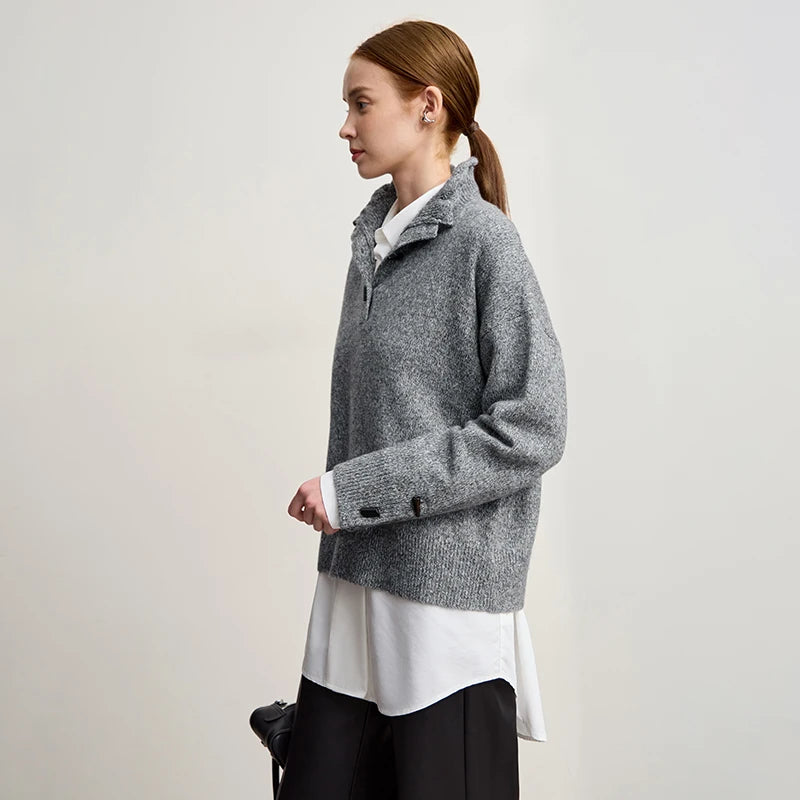 Amii Pullover Sweater 2026 Winter New Commuter Turtleneck Half-cardigan Versatile Top Women Loose Long Sleeve Knitwear 12544144