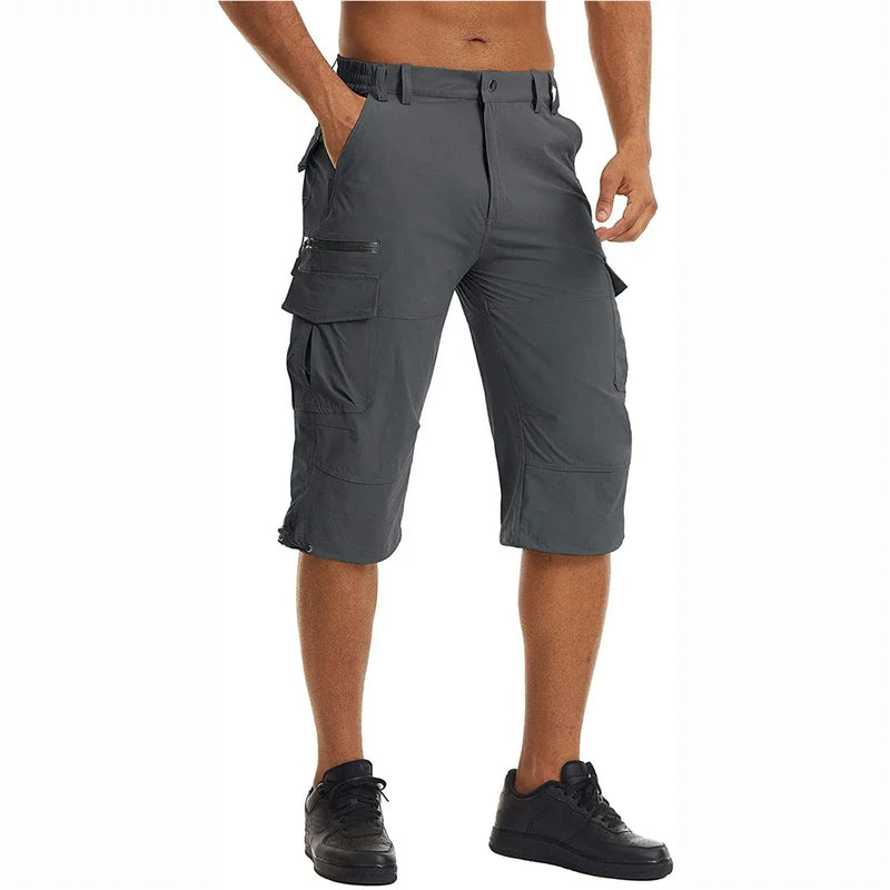 TACVASEN Men's Cargo Work Shorts Quick Dry 3/4 Length Capri Pants Multi-pockets Knee Length Trousers Summer Board Beach Shorts