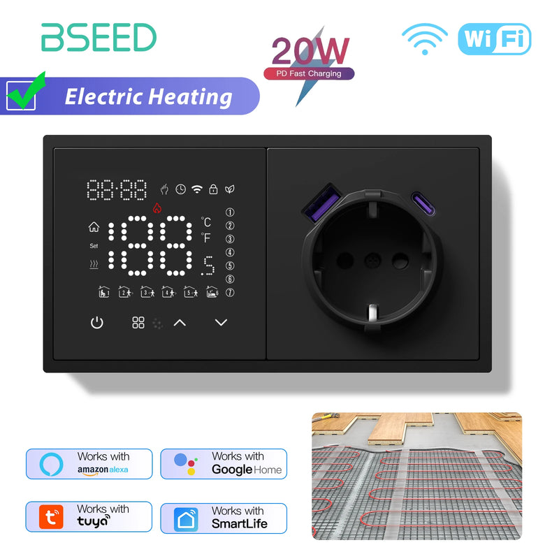 BSEED WIFI Electric Heating Water Boiler Smart Thermostat With Socket Support Alexa Google Temperature Controller Plastic Frame