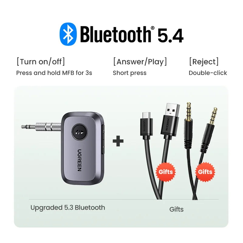 UGREEN Bluetooth 6.0 5.4 Wireless 3.5mm AUX Jacks for Car Speakers Audio Music
