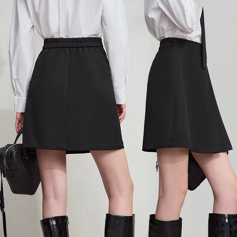 AMII Mini Skirt 2026 Autumn New Minimalist Loose Zipper Long Sleeve Jacket Solid Versatile Short Skirt Ladies Clothes 12543024