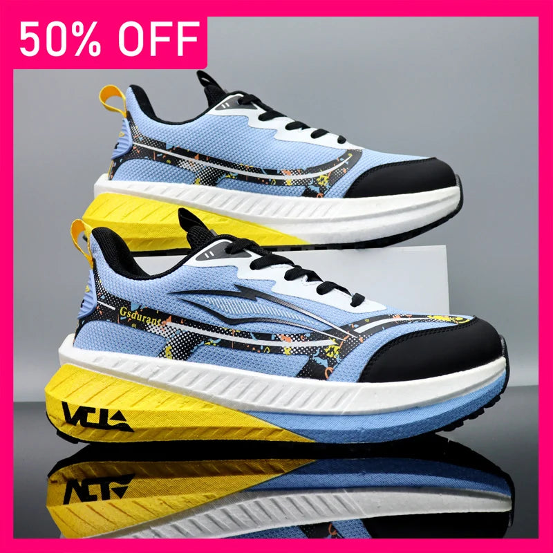 Men Sports Shoes Breathable Mesh Lightweight Outdoor Fitness Shoes New Thick Soled Fashionable Lace Up Jogging Shoes for Men