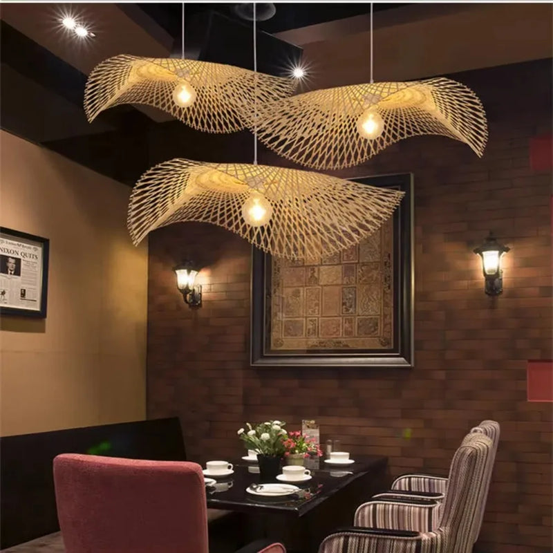 JOYINLED Handmade Bamboon Pendant Ceiling Lamp Dia.35/45/55 Rustic Style Chandelier Lighting for Dining Room Vintage Restaurant