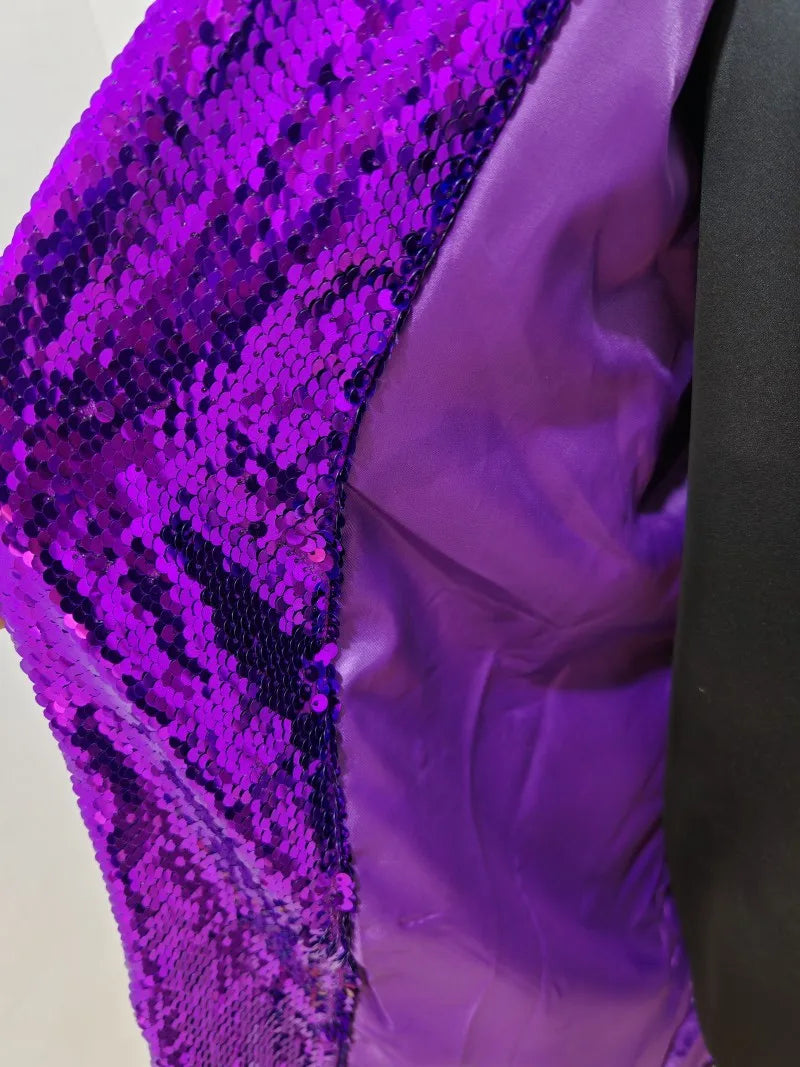 Women's Purple Cardigan with Circular Sequin Embellishments, Perfect for Nightclubs, Weddings, Parties, and Stage Performances.