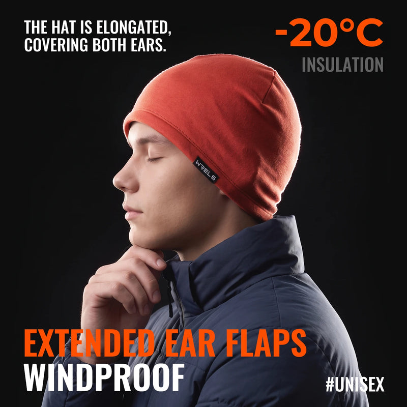 WRELS Skiing Cap Warm Anti Cold Skull Cap Sweat Wicking Fleece Windproof Helmet Liner Ear Flap Running Men Women Winter Beanie