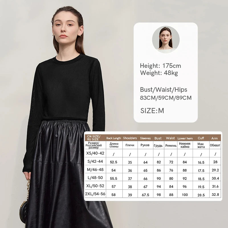 Amii Long Sleeve T-shirt 2026 Autumn New Shiny Casual ONeck Slim T-Shirt Women's Solid Color Versatile Mesh Knitted Top 12523045