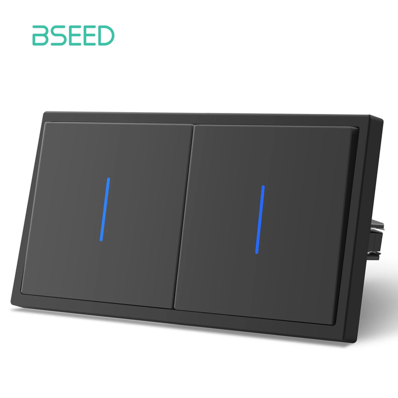 BSEED Button Switch 1/2Gang 1Way Wall Power Socket Wall Light Switch With LED Indicator Plastic Frame Switch Black Color