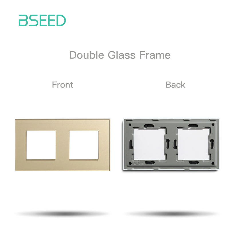 BSEED EU Standard Crystal Panel Wall Socket Frame Glass Switch Panel With Metal Plate 86/157/228/299mm White Black Golden