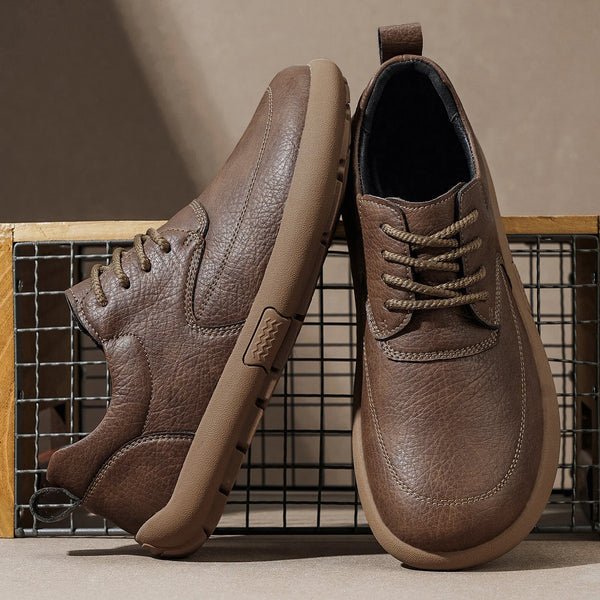 Men's Leather Casual Shoes,Lace-Up Wide Toe Box,Anti-Skid Sole,for Diabetics,Hallux Valgus,Bunions,Wide Feet,Brown,Khaki