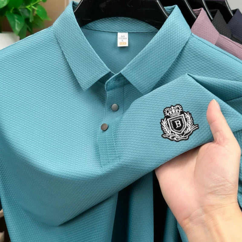 High-End Original Man Short-Sleeved Polo Shirt Lapel Button Letter Embroidery British Style Ventilate Close-Fitting MensClothing