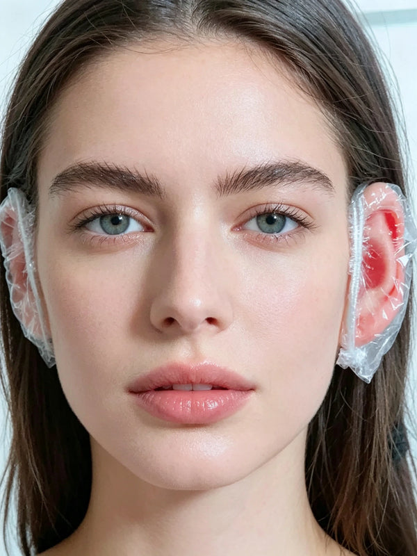 100PCS Disposable Waterproof Ear Covers for Hair Dye, Transparent Elastic Earmuffs Protective Plastic Wrap for Shower Salon