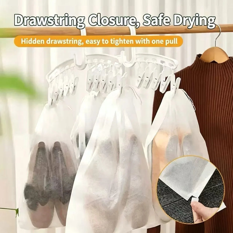 Disposable Non Woven Shoe Storage Bags with Drawstring, Dust Proof Hanging Shoe Organizer Pouches for Travel Closet Outdoor Use