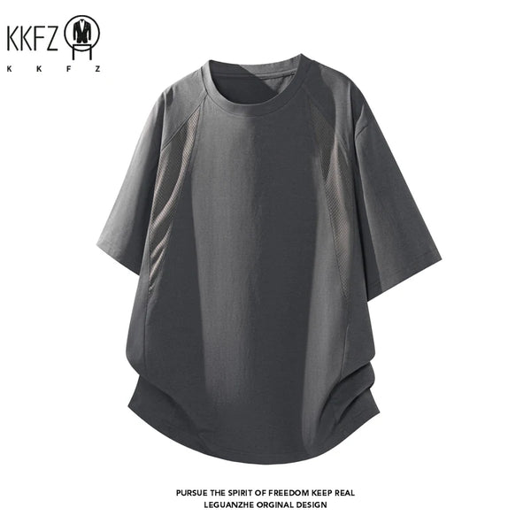 Mens Loose Curved Hem Athletic Top Raglan Short Sleeve Mesh Spliced Quick Dry T Shirt For Gym Training Travel Outdoor Scenarios