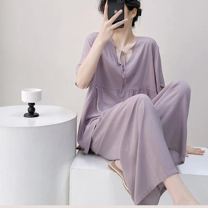 Women’s Summer Pajamas 2 Piece Sets Night Wear for Ladies Short Sleeve Sleepwear Homewear Floral Sleeping Wear for Woman Pijama