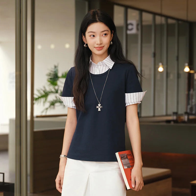 Semir Womens Tshirt 2026 Slim Solid Basic Crew Neck White Fashion Casual Soft Daily Wear