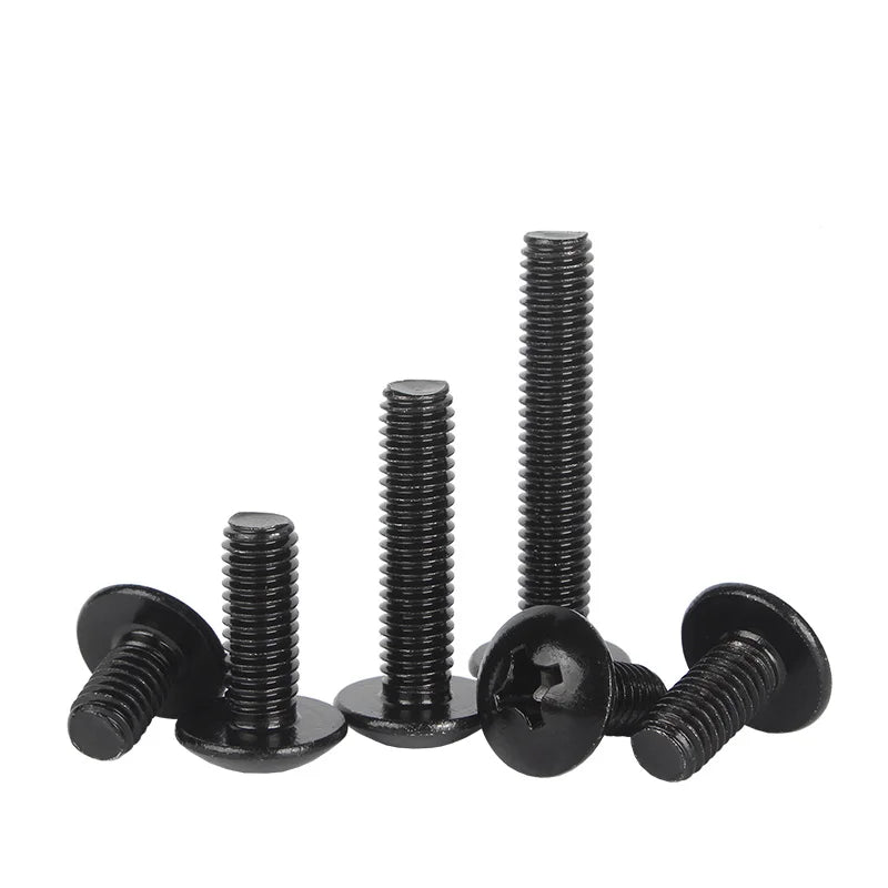 DIVEDEER 10~100pcs M2 M2.5 M3 M3.5 M4 M5 M6 Black Plated Electronic Carbon Steel Cross Phillips Truss Mushroom Head Screw Bolt