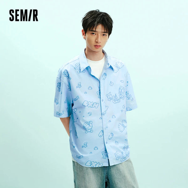 អាវបុរស Semir ដៃខ្លីកប្បាសបត់ចុះក្រោមលំនាំបោះពុម្ពពេញរដូវក្តៅ 2026 ស្ទីលធម្មតាប្រចាំថ្ងៃសប្បាយៗ
