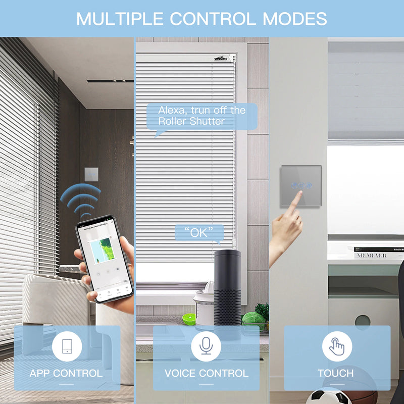 BSEED Wifi Roller Shutter Switch Smart Blind Switch Crystal Wall Touch Switches Wireless Control By Smart Life Tuya Alexa App
