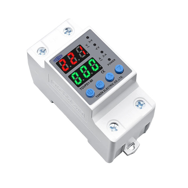 TOMZN Din Rail Dual Display Adjustable Over Under Voltage Current Protective Device Protector Relay 40A 63A 80A 100A 220V 230V