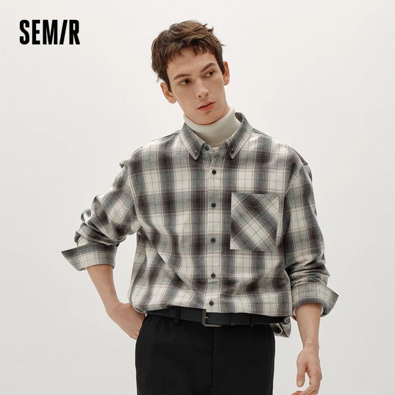 Semir Men Shirt Cotton Fabric Plaid Pattern Long Sleeve Layering Wear 2026 Winter Everyday Look Comfort Fit Casual Style