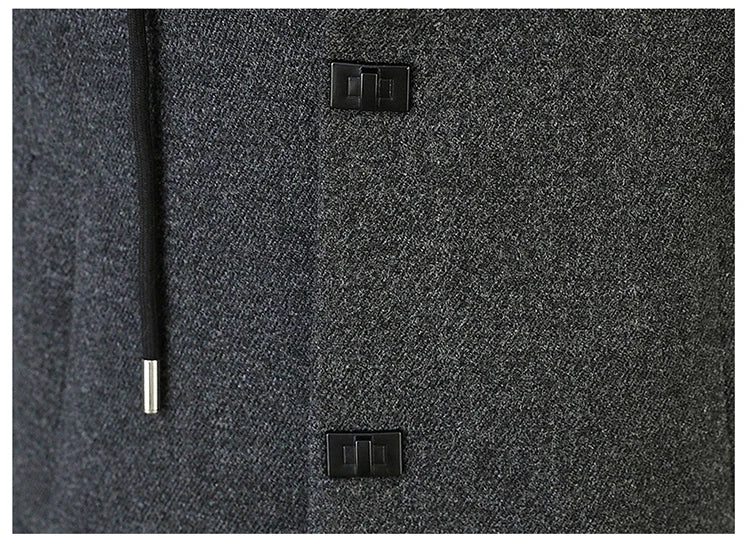 2026 Winter New Men's Black Long-Sleeve Hooded Trench Coat, Dark Gray Single-Breasted Long Jacket, Stylish and Warm Overcoat.