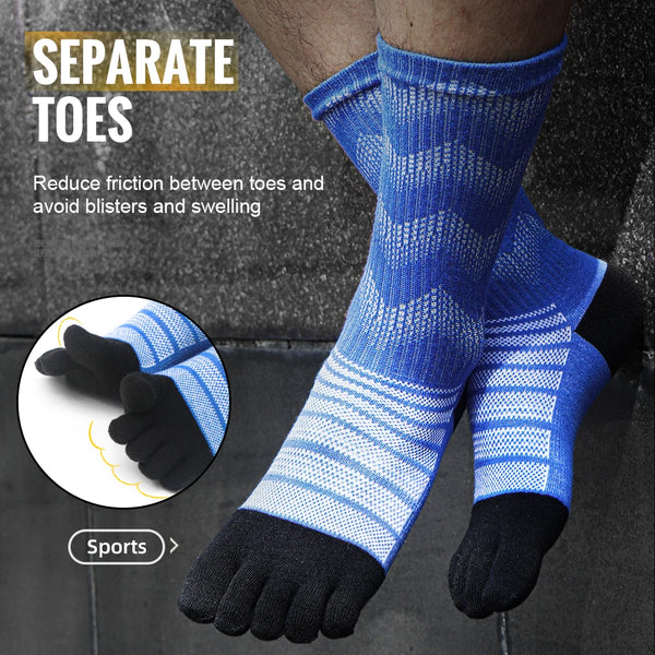 WRELS 1/2/3 Pairs Merino Wool Camping Toe Socks Anti‑Blister Crew 5 Finger Socks Moisture Wicking Arch Support Warm Hiking Socks