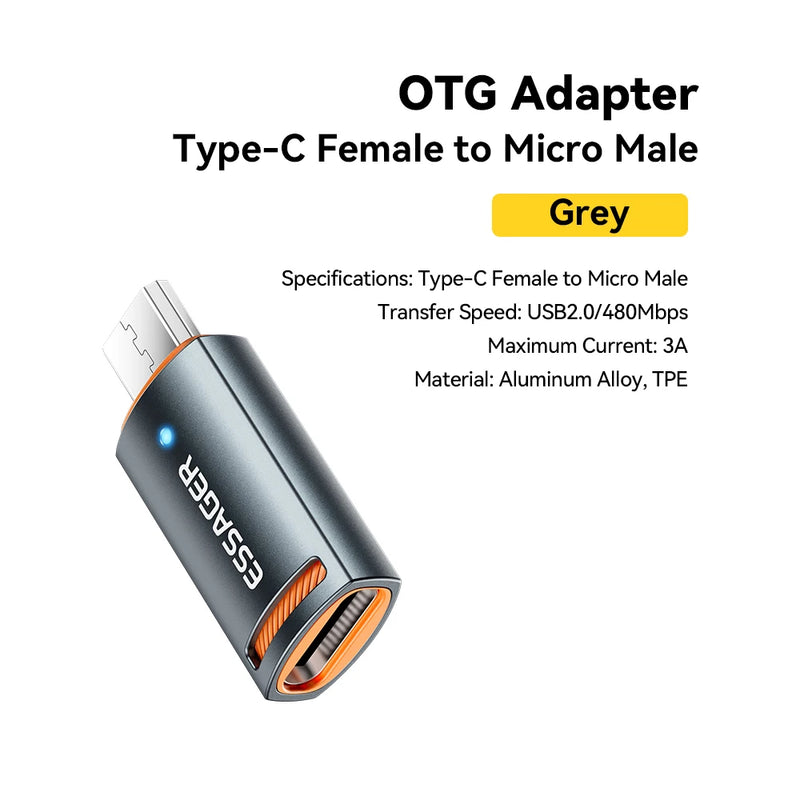 ឧបករណ៍ភ្ជាប់ Essager USB3.0 OTG Type-C USB-A Micro Female ទៅ USB Micro iP Type-C Male Converter សម្រាប់ Macbook Xiaomi iPhone OTG Adapter