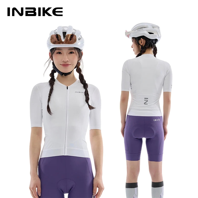 INBIKE Cycling Jersey Women Short Sleeved Breathable Bike Shirt with 3 Rear Pockets Summer Road Bike Biking Clothing for Women