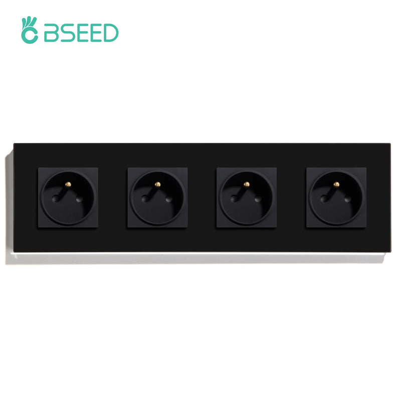 BSEED French Standard Single Wall Power Sockets Double France Outlets Triple Plugs Crystal Glass Panel Children Protection 16A