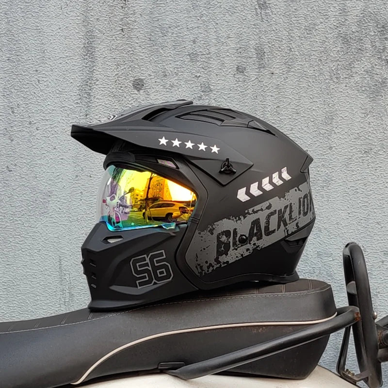 ORZ Retro Helmet Motorcycle Full Helmet Men Women Summer Locomotive Four Seasons Rally Demolition Combination Helmets