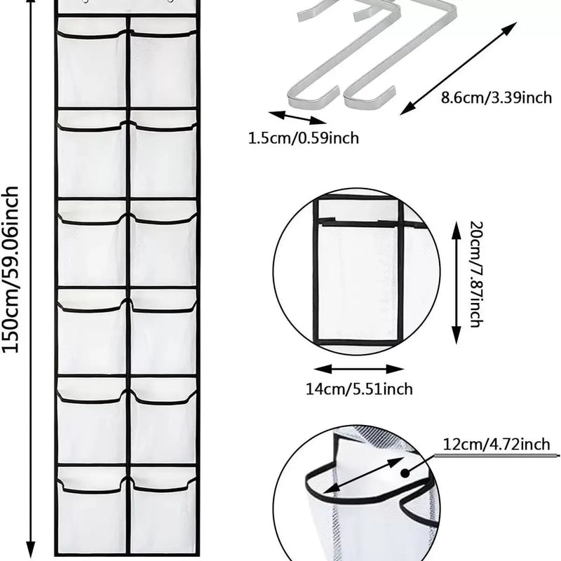 12 Pocket Shoe Cabinet with Large Mesh Pockets on the Door, and a Storage Bag with Hanging Pockets Behind the Door for Shoe St