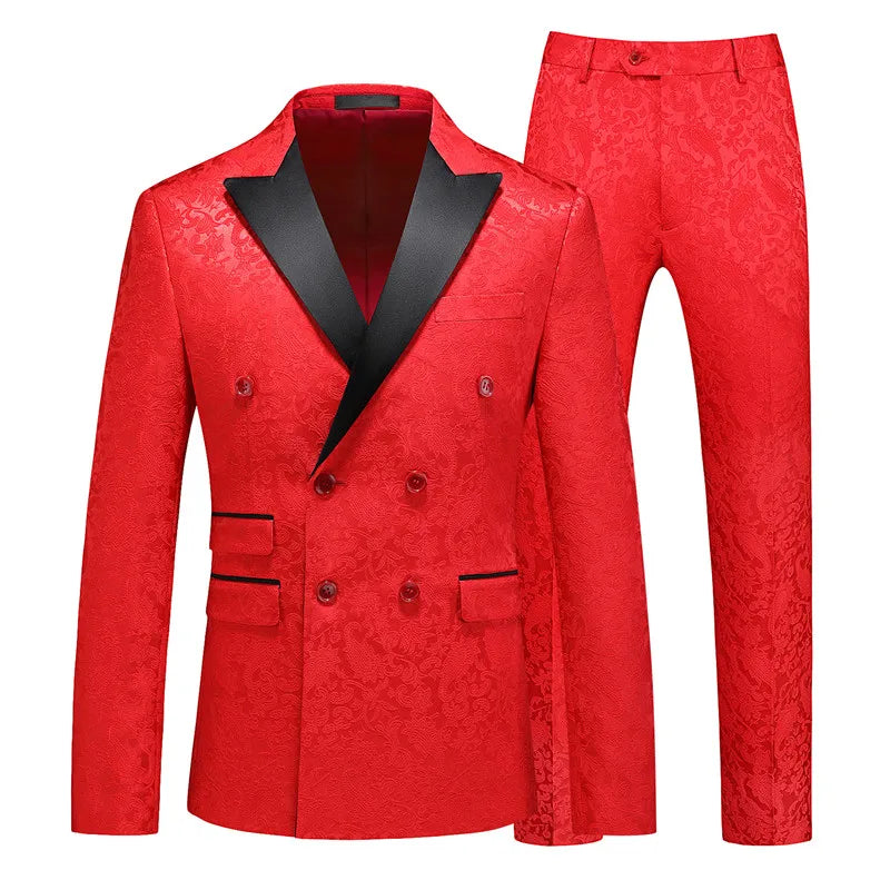 2026 New Men's Red Suit Two-Piece, Wedding Party Dress Jacket With Trousers, White Pink Black Available, Asian Size M-6XL