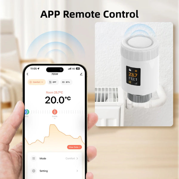 ឧបករណ៍បញ្ជាសីតុណ្ហភាព EZAIOT WiFi6 Tuya អាគុយ 2 វ៉ាល់ TRV ឧបករណ៍បញ្ជាសីតុណ្ហភាព Smart Life Alexa Google