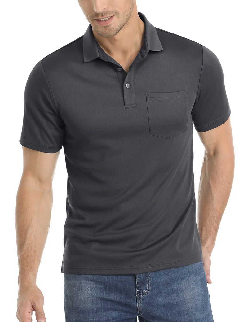 TACVASEN Summer Quick Dry Polos T-shirts Mens Breathable Sport Hiking Tee Shirts Casual Golf Polos T-Shirt Work Tops With Pocket