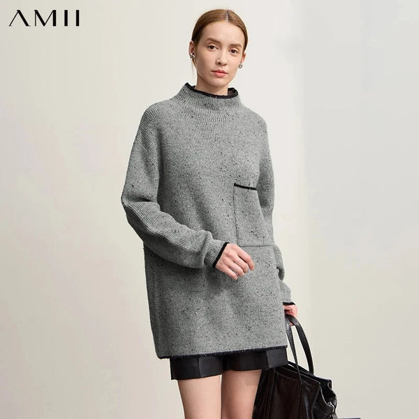 អាវយឺត Amii Minimalist ឆ្នាំ ២០២៦ រដូវរងាថ្មី កពាក់កណ្តាលអណ្តើក រោមចៀម រលុង ក្រាស់ ដៃវែង អាវយឺតធម្មតាសម្រាប់ស្ត្រី 12554033