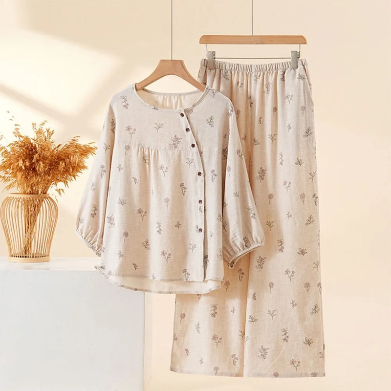 New 2 Pieces Set for Women Pajama Autumn Sleepwear Cotton Floral Pyjama Set Home Wear Women's Loungewear Mujer Pijama Nightwear